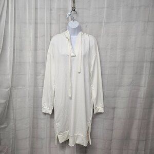 White Hooded Dress Beach Athleisure Casual Preppy Nautical Boho L